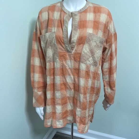 IRO Mayra Monocrome Checkered Plaid V Neck Blouse - Picture 8 of 14